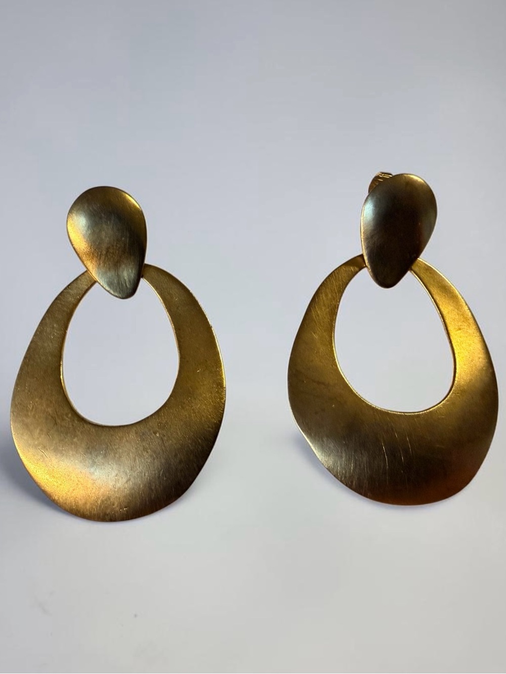 Vintage Brushed Gold Sculptural Earrings | Modernist Statement Clip/Post